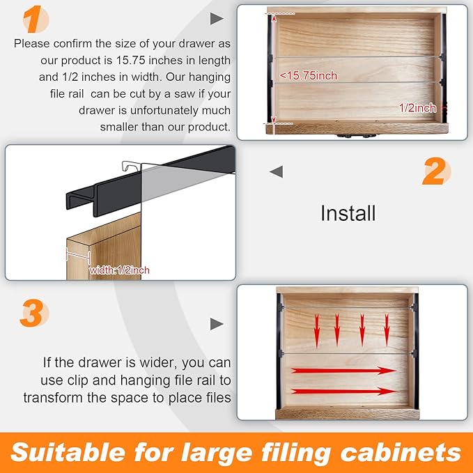 14 Pcs File Cabinet Rails Set 1/2 Drawer Sides Hanging File Rail Clips PVC Storage Folder Plastic Clips for Drawer Holder Organizer(Plastic)