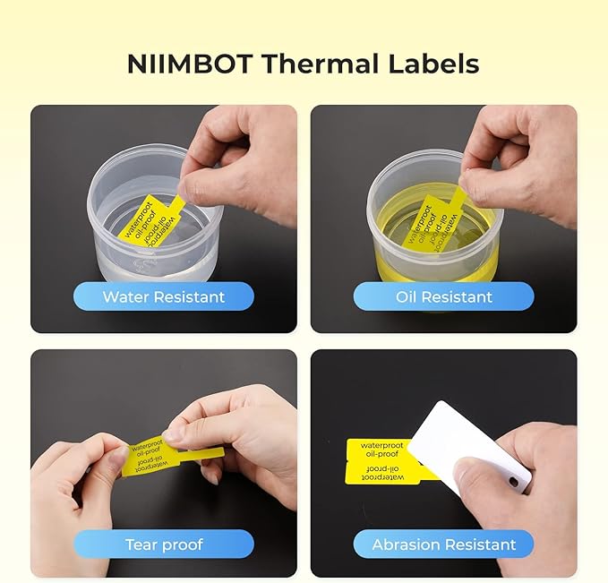 NIIMBOT Cable Label for B1/B21/B3S/K3 Label Printer, Waterproof, Oil-Proof Cable Tags(1'' x 3''),1 Roll of 100 Thermal Sticker Labels (Yellow)