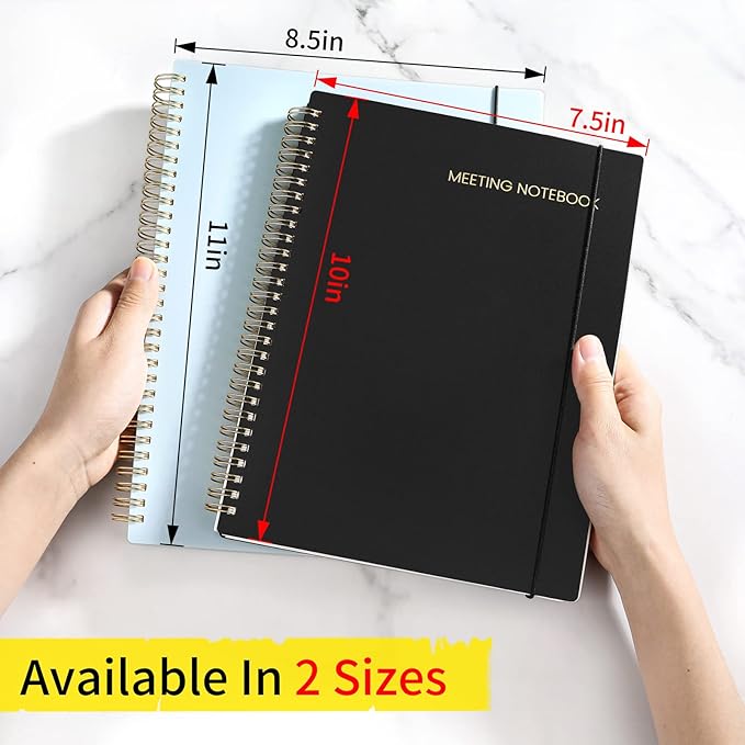 SUNEE Meeting Notebook for Work with Sticky Tabs - 160 Pages, B5 Size Project Planner, Spiral Meeting Agenda/Minutes Notebook Organizer for Women Men, Note Taking, Office & Business, 7"x10", Black