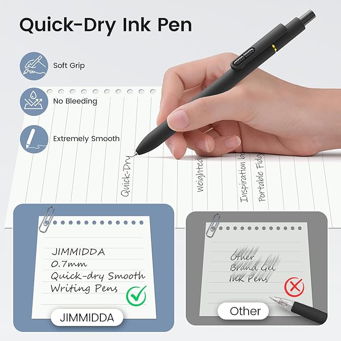 16Pcs Black Gel Pens - 0.7mm Medium Point Black Ink Pens | Smooth Writing - Quick Drying Retractable Pen for Men Women (Classic - 16Pcs)