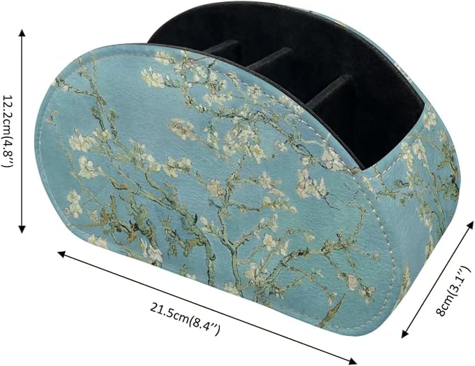 TV Remote Holder with 5 Compartments,Branches of an Almond tree in Blossom Print Office Desk Organizers,Nightstand Caddy,Storage for Eyeglasses/Cosmetic Brushs