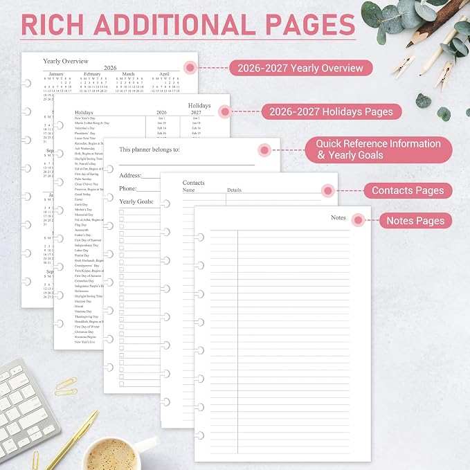 2026-2027 Monthly Planner Refill, Jul. 2026 - Dec. 2027, A5 Medium Size Planner Inserts for 8-Disc Discbound, 5.5"x8.5", 18 Monthly Calendars with Colorful Laminated Tabs