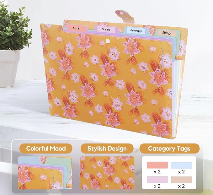 Flower Series Expanding File Folder, Vintage Floral Elegant Funky Cute Retro Document Organizer for Document Arrangement - Golden Floral