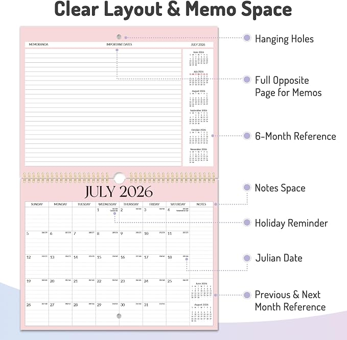 2026 Calendar, Forvencer 21-Month Wall Calendar 2026, Apr 2026 - Dec 2027, 14" x 11" Large Monthly Planner Calendars with Notes Section & Stickers, Ruled Block, Spiral Binding Hanging for Home Office