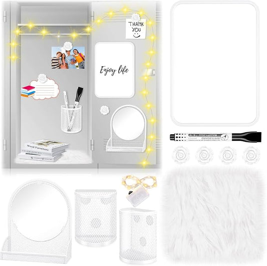 8 Pcs Locker Accessories Kit White Magnetic Mirror, Magnetic Pen Holders, Cute Flower Magnets,Locker Organizer Kit White Locker Accessories for Girls Back to School Essentials