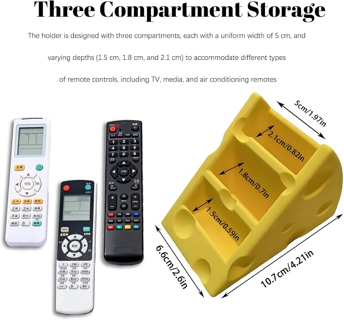 Cheese-Shaped 3D Printed Remote Control Holder with 3 Compartments - Ideal for Home and Office Organization