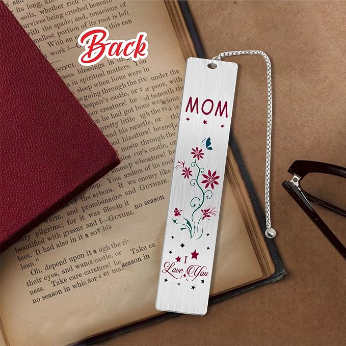 Jzxwan Bookmark Gifts for Mom, Happy Birthday Retirement Mom Bookmark, I Love My Mom Gifts from Daughter Son, Thank You Mother Present for Women