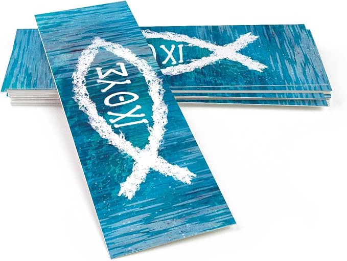 Ichthus Jesus Fish, Matthew 4:19, Bulk Pack of 25 Christian Bookmarks for Kids, Childrens Bible Verse Book Markers, Sunday School Prizes with Memory Verses, Scripture Gifts for Kids & Youth