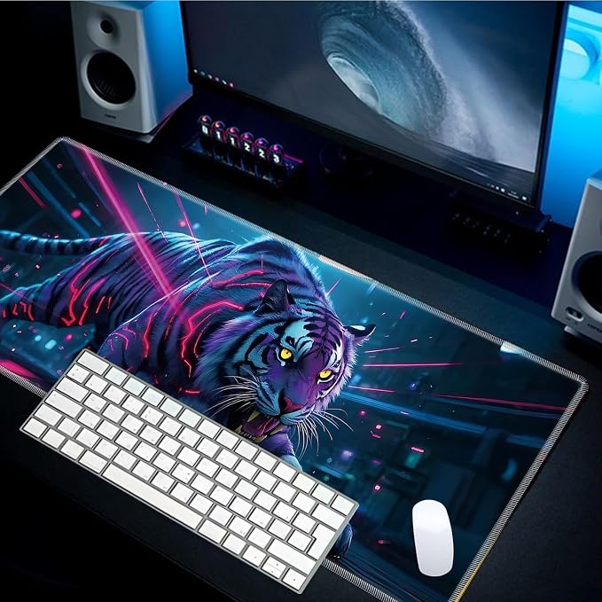 Mouse Pad Gaming Mousepad 31.5x11.8 Inch XXL Large + Coasters,Desk Mat with Stitched Edges, Non-Slip Rubber Base, Thick Mouse Pad for Computer, Laptop, Office & Home - Tiger