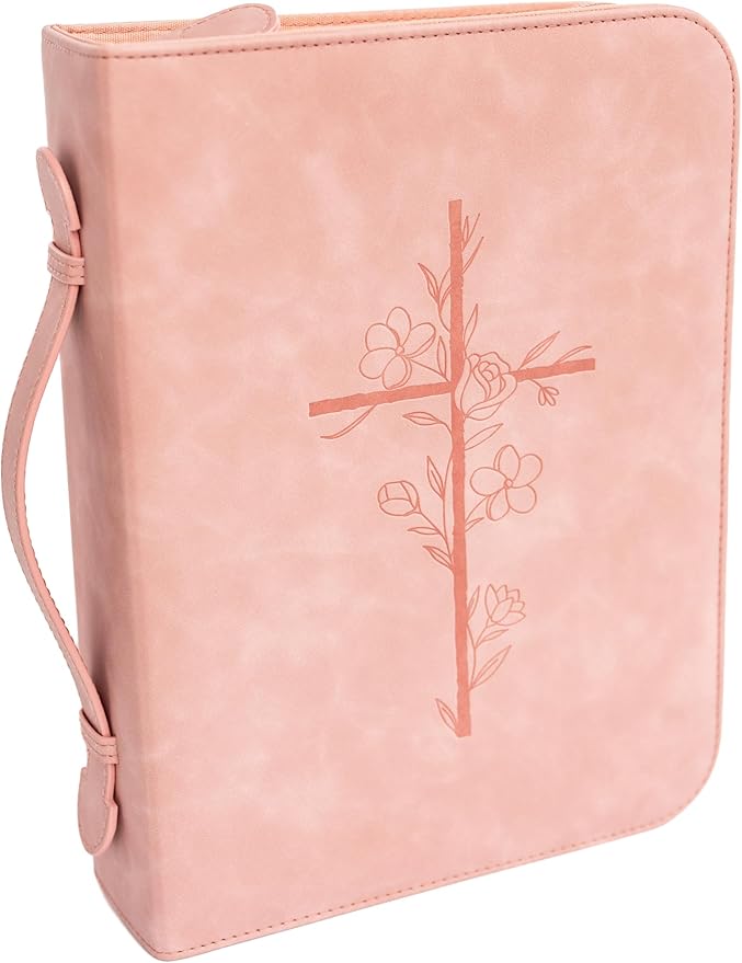 Bible Cover Case for Women – PU Leather Large Bible Case with Minimalist Debossed Design – Christian Bible Accessories for Girls & Women (Pink)