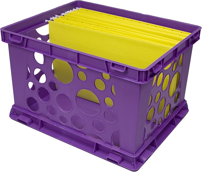 Storex Premium File Crate with Handle Cutouts – Letter and Legal Document and Folder Storage, Classroom Purple, 1-Pack (61464A03C)