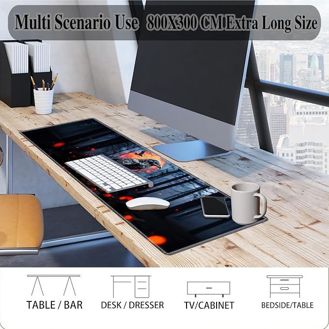 Mouse Pad Gaming Mousepad 31.5x11.8 Inch XXL Large + Coasters,Desk Mat with Stitched Edges, Non-Slip Rubber Base, Thick Mouse Pad for Computer, Laptop, Office & Home - Crow Skull