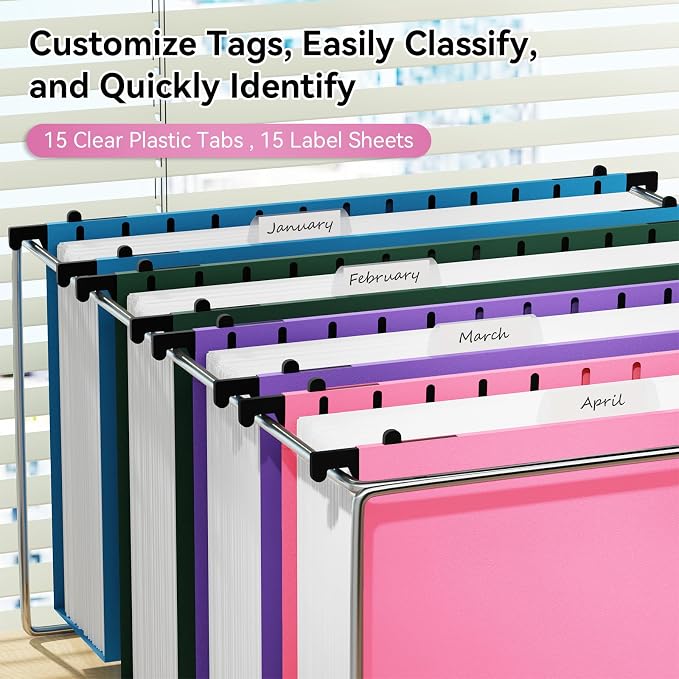 Ansook Legal Size Hanging File Folders, Expandable 3 Inch Legal Szie File Folders with 1/5-Cut Tabs, 12 Pack Plastic File Folders Hanging Organizers for Filing Cabinet, Bulky Files & Medical Charts