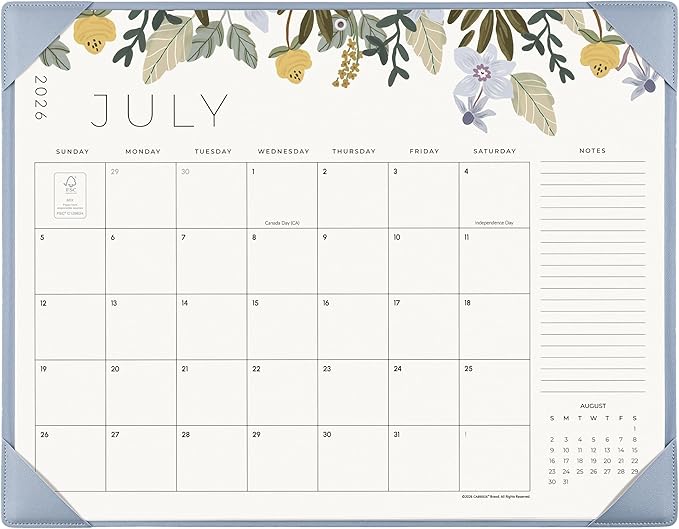 Desk Calendar 2026 with Desktop Mat, Cabbrix Large Desk Pad Calendar 22 x 17 Inch 18 Months Runs From July 2026 to December 2027, Floral Design Calendar 2026 for Home School and Office (Blue)