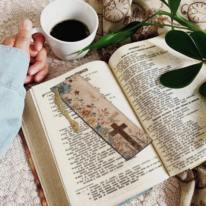 Retro Style Brown Cross Bible Case with Bookmark Waterproof Bible Cover Case for Women Lightweight Bible Bag with Handle Pockets Church Book Bag