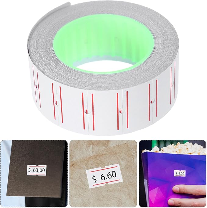 Lurrose 5000pcs Price Marker Labels Paper Tag Rolls with Double Stripes, Compatible with Price Gun Labeler, Cost Tag Stickers for Supermarket and Retail Pricing