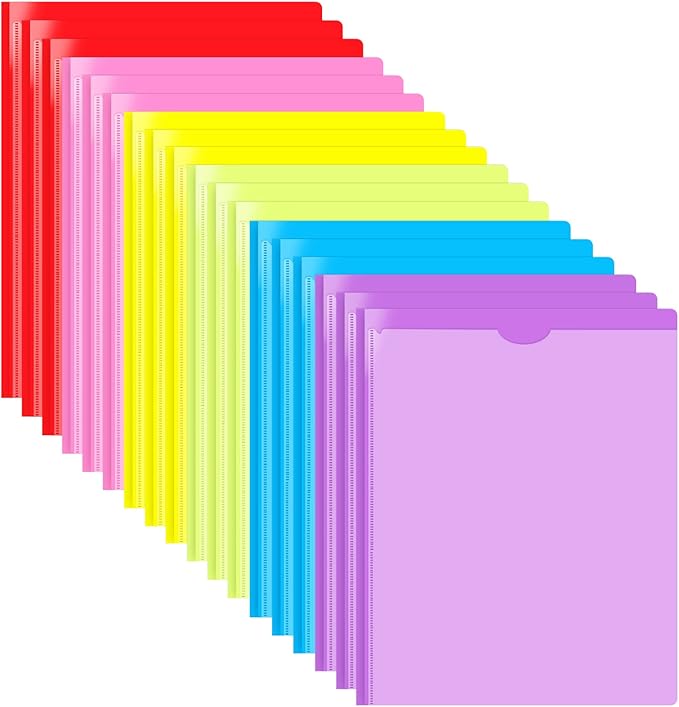 Heavy Duty Plastic Folders with Clear Front Pocket and 3 Prongs - Assorted Colors, Letter Size, 18 Pack
