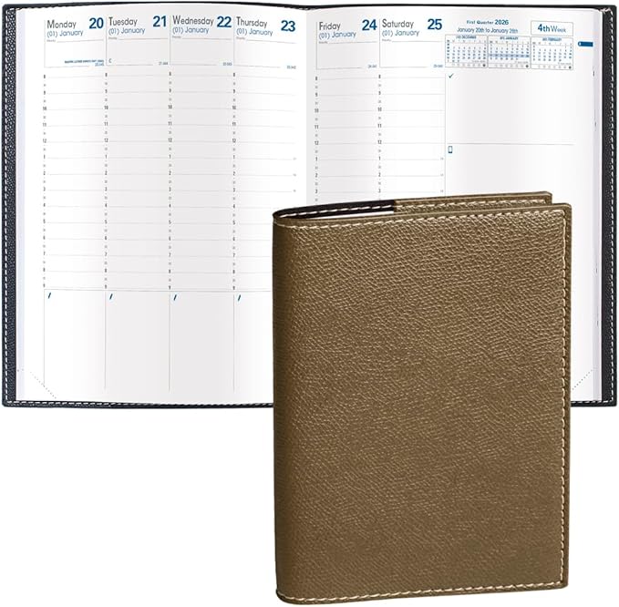 Quo Vadis 2026 Trinote - Weekly Planner - 13 Months, Dec. to Dec. - 7 x 9 3/8" - Grained Faux Leather Club Bronze Cover - Productivity Appointment Planner