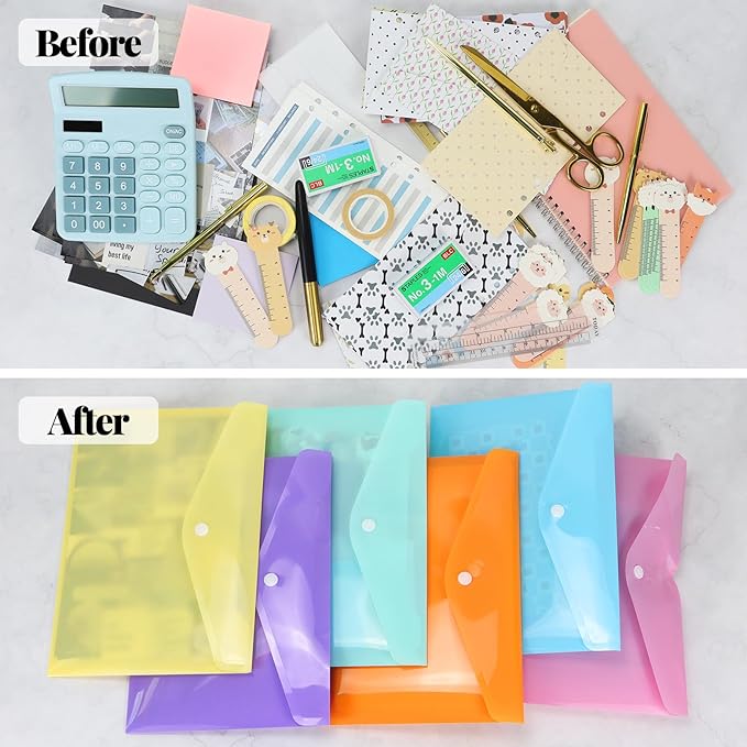 Plastic Envelopes 10 Pack Clear Document Folders，Plastic Envelopes with Snap Closure, Poly Folder File Folder for School Home Work Office Organization (6.1 * 4.5 inch)