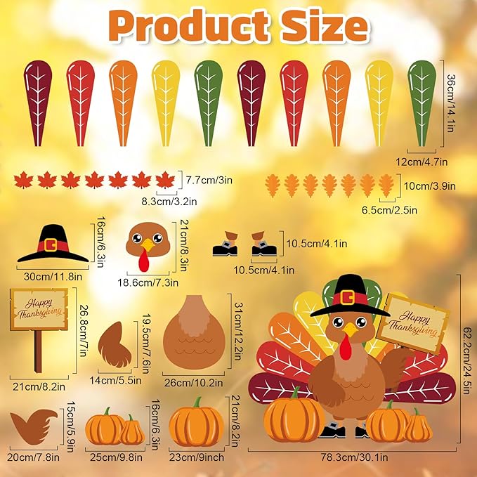 Turkey Bulletin Board Decoration Set Thanksgiving Turkey Crafts Kits DIY Printed Paper Turkey Cutouts Thanksgiving Decor for Home Party Decoration School Activities 30 Inch Tall - 34Pieces