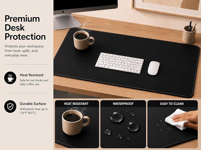 AFIING Cork Desk Mat, Black,23.6" x 13.7", Desk Pad Protector | Dual-Sided Cork & PU Leather, Large Mouse Pad, Non-Slip & Waterproof