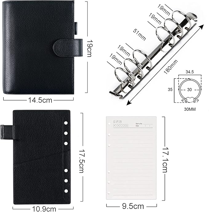 Moterm Personal Luxe Rings Planner - Genuine Leather Binder Organizer (30mm Ring, Pebbled-Black)