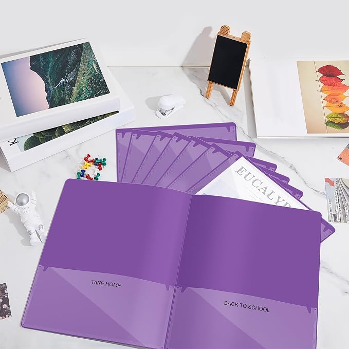 Henoyso 12 Pcs Folders with Pocket School to Home Folder Heavy Duty 2 Pocket Homework Folders with Clear Front Pockets for School Students Parent Teacher Communication (Purple)