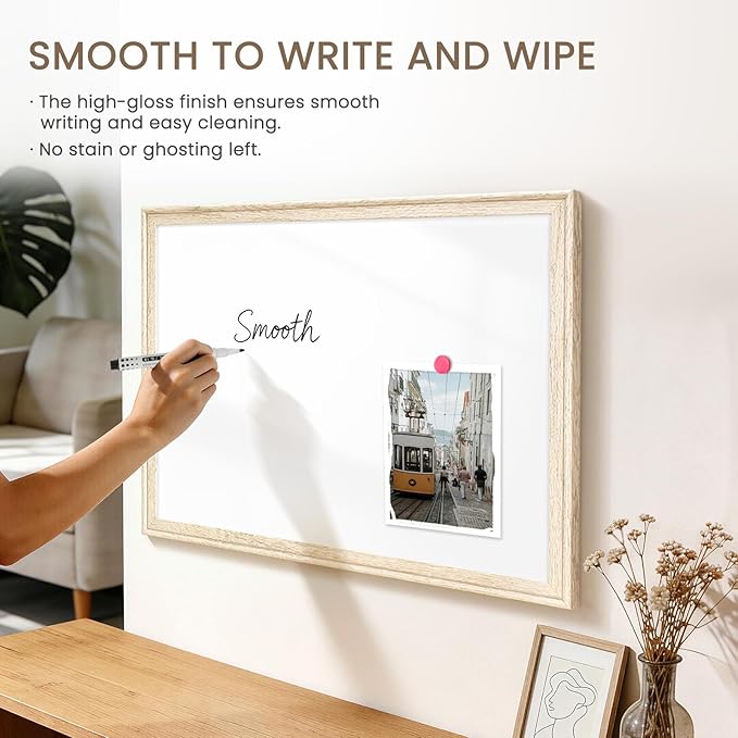 White Board for Wall, 36" x 24" Magnetic Dry Erase Board, Decorative Wooden Frame Large Whiteboard, Wall Mounted, Aesthetic Writing Board for Home, Office, School - Vintage