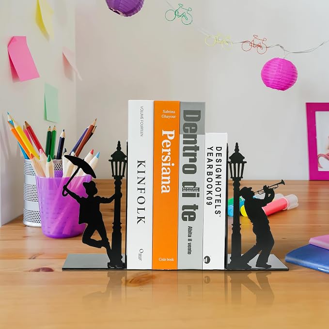 Design Book Ends for Shelves Decorative Desk or Countertop, Hidden Metal Bookends Hold Books, Bookend Holder for Mother's Day Decorations Gift, Gift for Book End Mother's Day Decor (Set of 2)