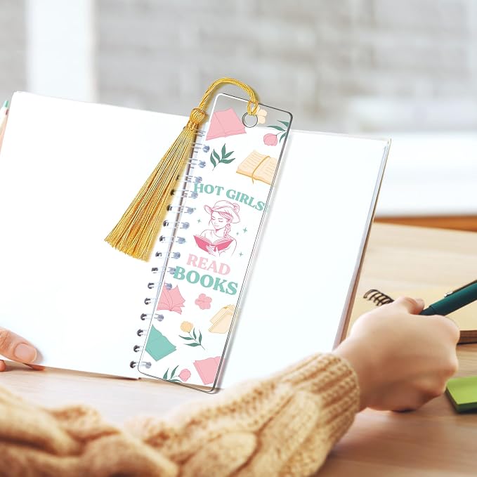 AFRITEE UV DTF Bookmark Wraps - 24 Sheets Books and Flowers Acrylic Blank Bookmark Duble Sided Stickers, Hot Girls Read Books Uvdtf Decals DIY Transparent Bookmark Crafts Decoration Gift for Women
