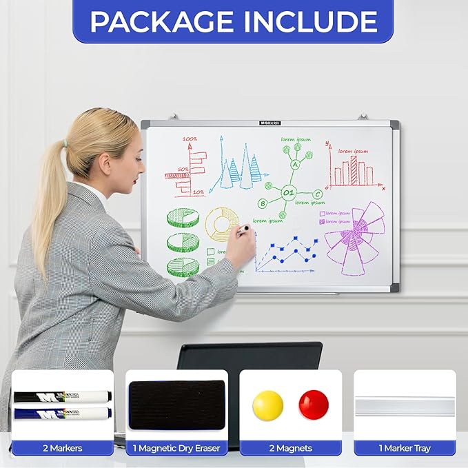 M&G Dry Erase Board Magnetic White Board for Wall, 18” x 12” Small Whiteboard with 2 Markers & 2 Magnets & 1 Eraser, Portable Whiteboard for Planning, Drawing, to Do List, Office Use
