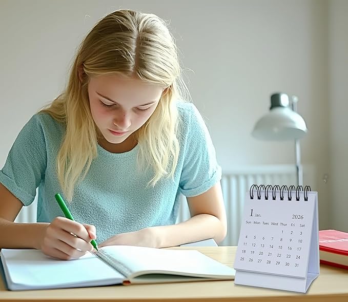 Mini Desk Calendar 2026-2027, January 2026 until July 2027, Small Desk Calendar Standing Flip Monthly Calendar Twin-Wire Binding with Stickers for Home Office School (White)