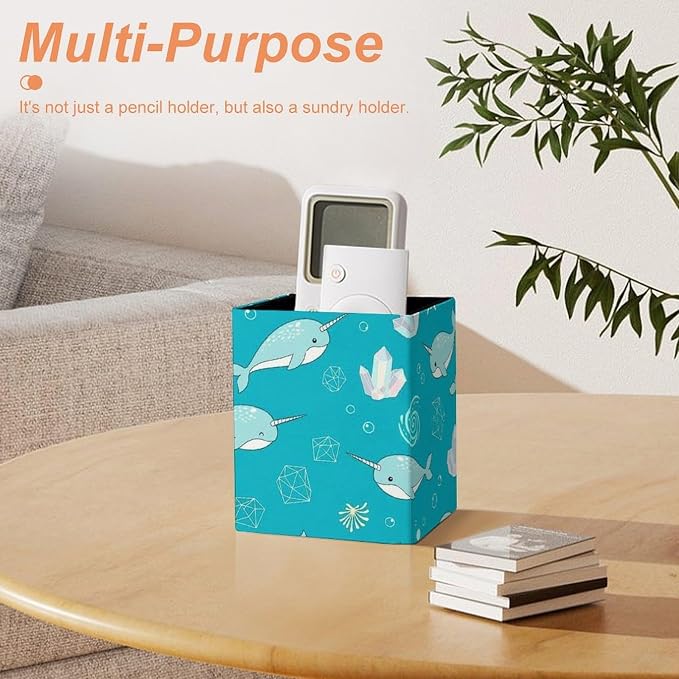Pen Holder Stand For Desk, Pencil Pen Holder Cup, Desktop Stationery Organizer, Waterproof Multifunctional Office Supplies Blue Kawaii Narwhals