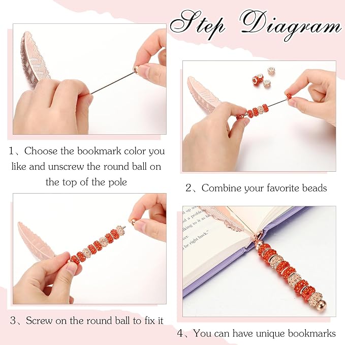 Kosiz 12 Pcs Beadable Bookmark Vintage Feather Metal Bookmark Beading Bookmarks Gifts for Student Office Teacher Birthday Present