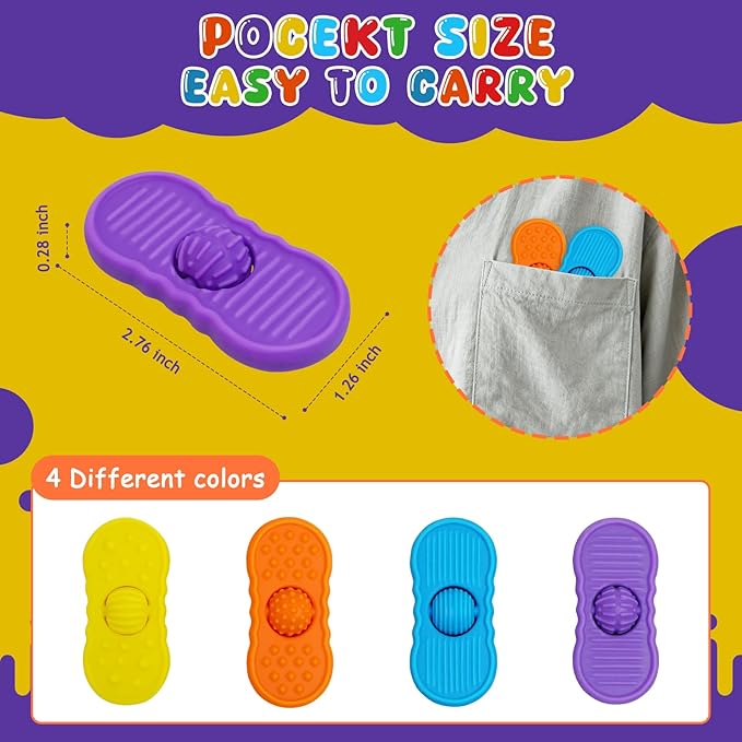 Fidget Sensory Toys for Kids Adults - 4 Pack Silicone Worry Stones Slider for Autism, Anxiety & ADHD, Calming Tools for Adults Office Desk / Travel Classroom Must Haves, Gifts