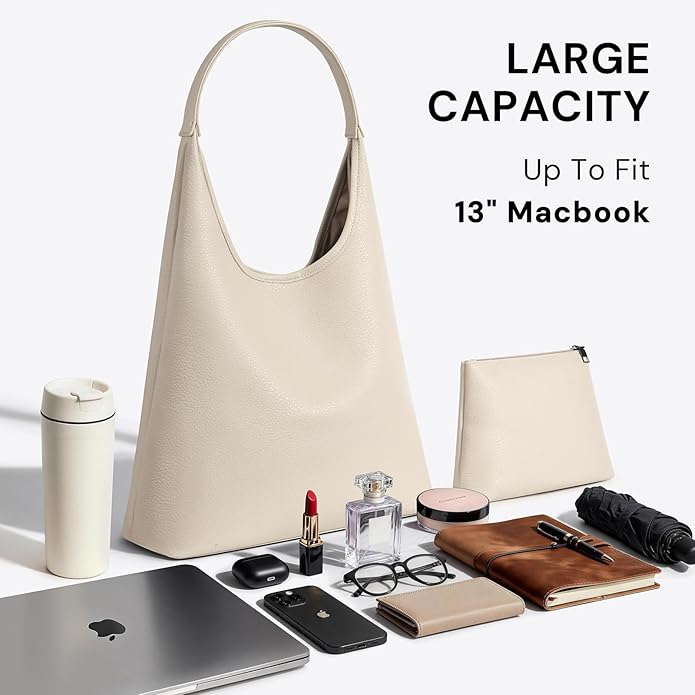 Hobo Bag for Women, Large Slouchy Shoulder Bag, Soft Vegan Leather Everyday Tote Purse, Stylish Handbag Fits 13.6'' Laptop