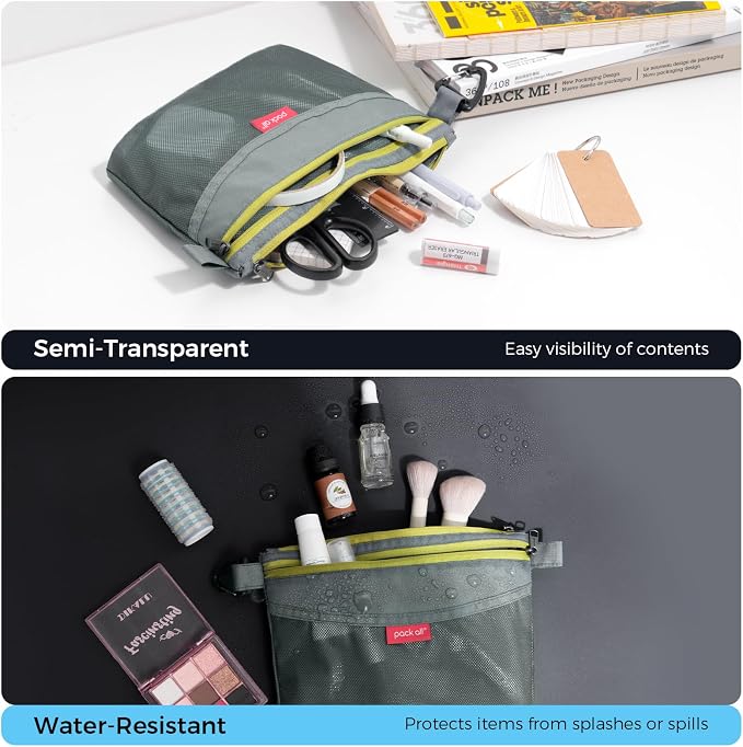 pack all Double-Layered Water-Resistant Zipper Pouch, Mesh Zipper Bags for Storage, Travel, Office & Home Organization (Grey, Medium)