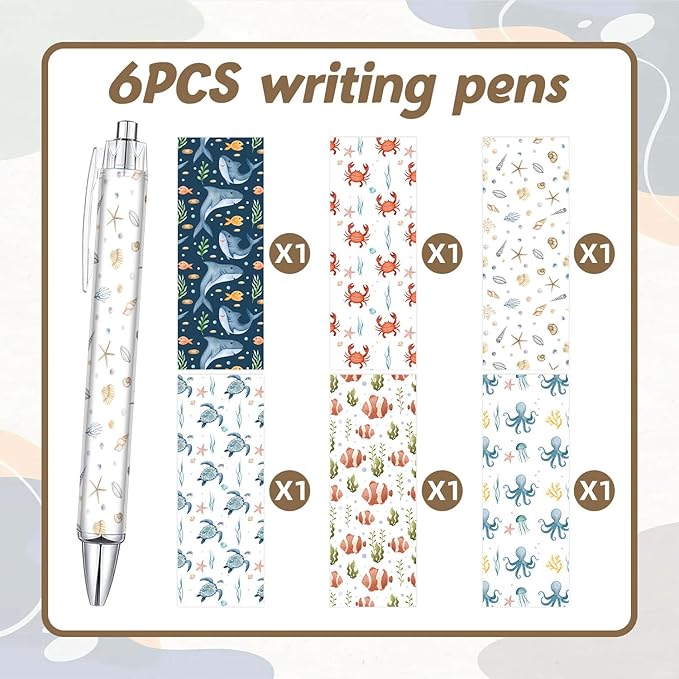 6PCS Marine Life Pattern Pens Set, Octopus Pattern Writing Pens, Cute Accessories Items Stationary, Perfect for School, Office Supplies, Party Gifts, Theme Notebooks, Sticky Notes, Desk Accessories