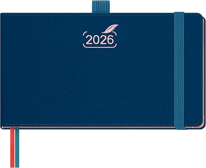 BEZEND Pocket Planner 2026 Weekly and Monthly (6" x 3.75") Small Calendar Book with Daily Vertical Timeslot (Jan-Dec), Equal Space Even Weekend, Work Home Women, PU Leather Hardcover - Prussian Blue