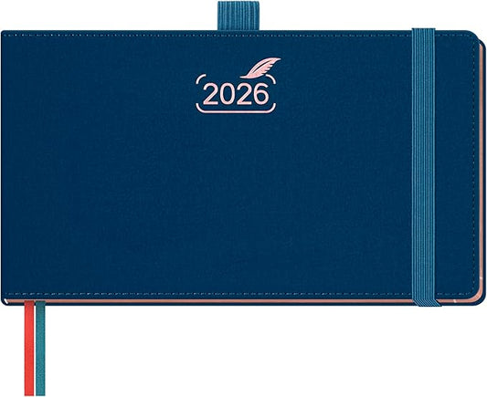BEZEND Pocket Planner 2026 Weekly and Monthly (6" x 3.75") Small Calendar Book with Daily Vertical Timeslot (Jan-Dec), Equal Space Even Weekend, Work Home Women, PU Leather Hardcover - Prussian Blue