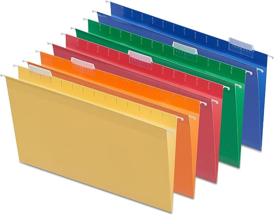 Staples Reinforced Hanging File Folders, Legal Size, 5‑Tab, Durable Construction, Assorted Colors – 50/Carton