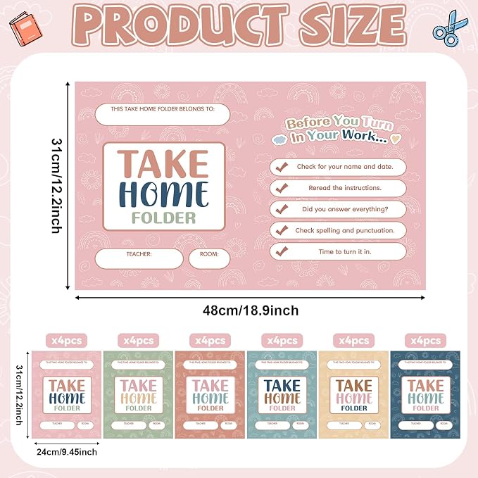 24 PCS Homework 2 Pocket Folders Bulk for Students Take Home Folders A4 Letter Size Boho Classwork Homework Organizer for Classroom Home School Office Teachers Educational Supplies 9.45 x 12.2 Inch