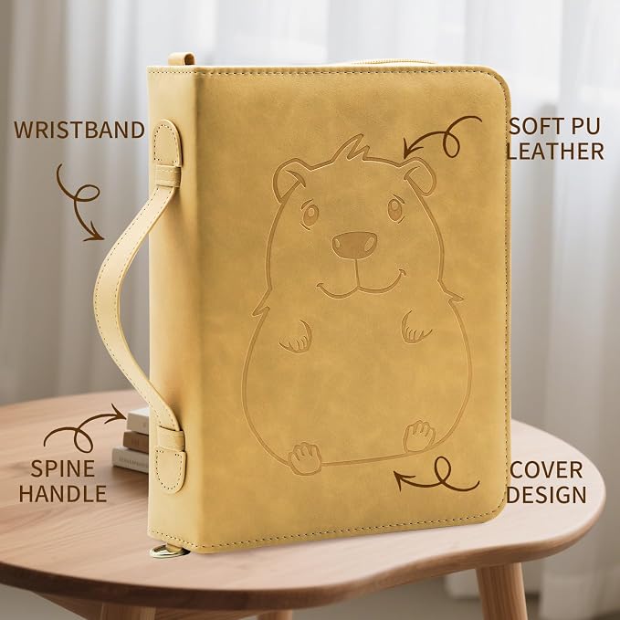 Bible Cover,Bible Cover Case for Women,Men&Children with Detachable Shoulder Strap,Handle for Bible and Other Book Accessories,Christian Art Gifts,PU Leather, Church Bag,Yellow