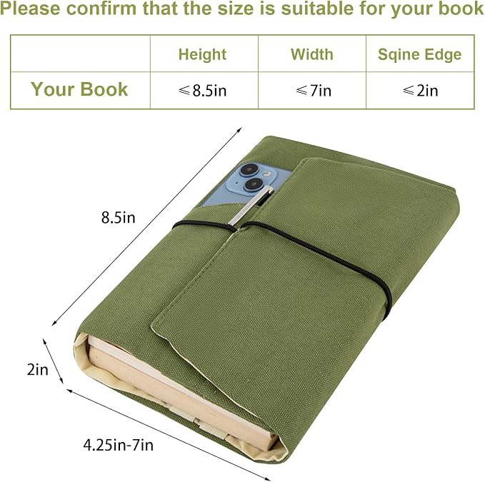 Book Covers for Paperbacks,Reusable Book Protector for Soft (Green, 8.5 Inch x 2 Inch)