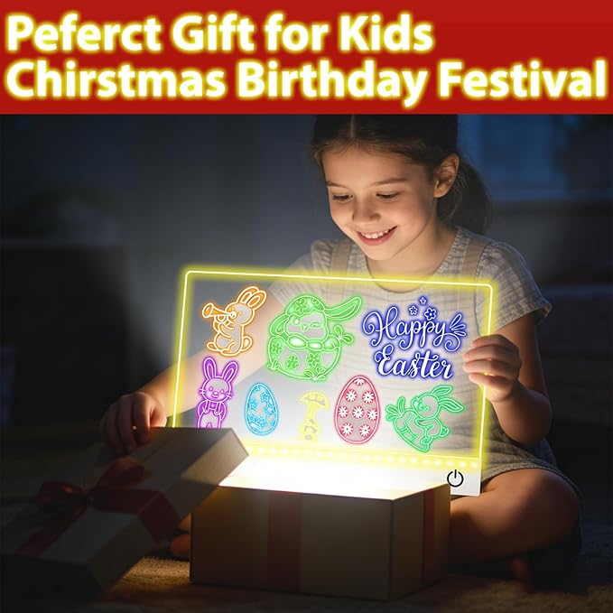 Rechargeable LED Drawing Board for Kids Dry Erase Board,16 inch Drawing Tablet, 7 Color Lights Up Acrylic DIY Custom Neon Sign for Mother's Day, Birthday Gift for Girls Teen 3-12 Year Old