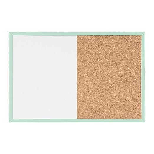 MasterVision Pastel Combo Bulletin and Dry Erase Board, 36" x 24", Green Frame, Decorative Magnetic Whiteboard and Cork Board, Wall Décor for Home, Office, Dorm, or Classroom