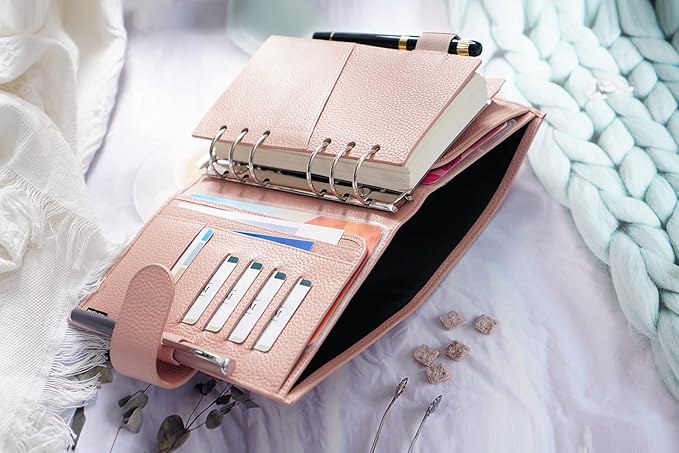Moterm Personal Luxe Rings Planner - Genuine Leather Binder Organizer (30mm Ring, Pebbled-Dusty Rose)