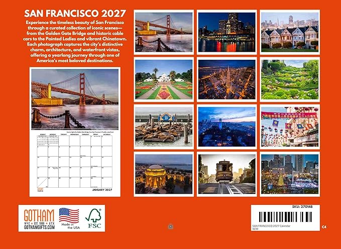 San Francisco Calendar 2027 SF Monthly Wall Calender 12 Month