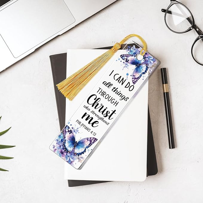 AFRITEE UV DTF Bookmark Wraps - 24 Pcs Bible Christian Inspirational Quotes Acrylic Bookmark Stickers, Floral Butterfly Cold Transfer Sticker for Bookmarks Uvdtf Decals Wrap Decor Gift for Book Lovers