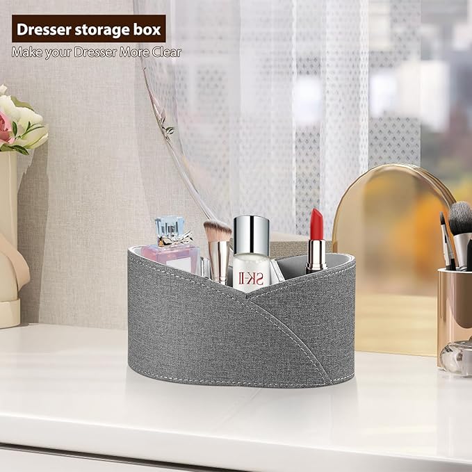 PU Leather TV Remote Control Holder with 3 Compartments, Bedside Table Remotes Caddy, Office Desk Accessories and Workspace Organizers, Storage Box to Store Pen, Controllers, Media Player, Cosmetics